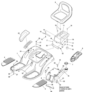 Seat Deck And Fuel Tank Group Diagram and Parts List for 2988144-EYK2240RD 2009 Briggs and Stratton Lawn Tractor